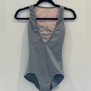 Capezio Gray Leotard with Pink Lace Detail
